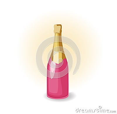 Isolated champagne in a bottle with a shiny top. Vector Illustration