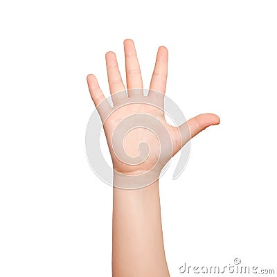 Isolated child hand shows the number five Stock Photo
