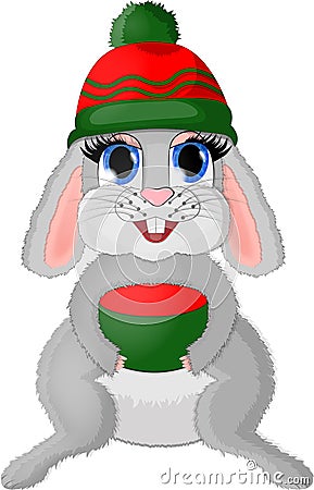 Isolated christmas bunny with giftbox Stock Photo