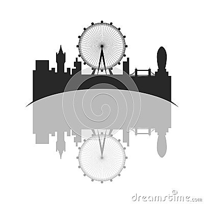 Isolated cityscape of London with the London eye Vector Illustration