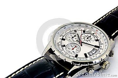 Isolated. Close up. Men`s watches are on a white background. Clockwise Stock Photo