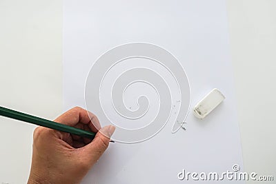 Isolated close up re-write on mock up paper after use rubber Stock Photo