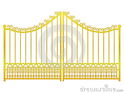 Isolated closed golden gate fence on white vector Vector Illustration