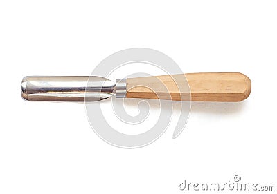 Isolated closeup shot of a wood carving toon on a white background Stock Photo