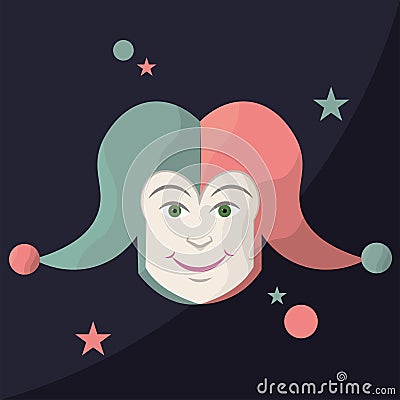 Isolated clown jester avatar with harlequin hat Vector Vector Illustration