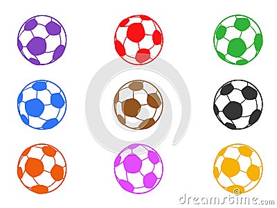 Color soccer ball icons set Vector Illustration