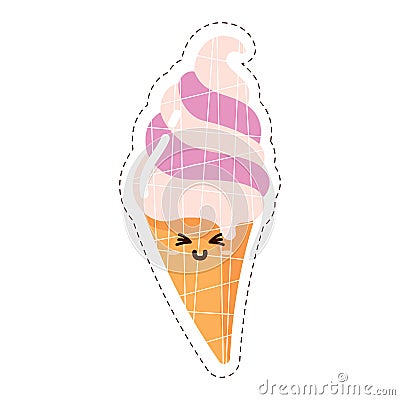 Isolated colored cute happy ice cream emoji sticker Vector Vector Illustration