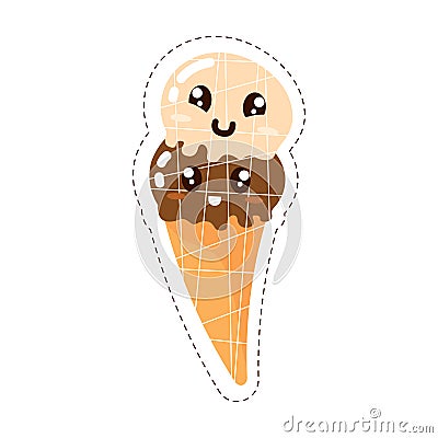 Isolated colored cute happy ice cream emoji sticker Vector Vector Illustration