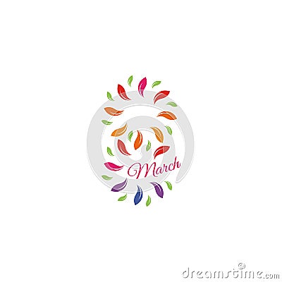 Isolated colorful number eight of leaves and petals with pink word march icon, international women day greeting card Vector Illustration