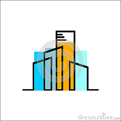 Isolated colorful real estate agency logo, house logotype on white, home concept icon, skyscrapers vector illustration Vector Illustration