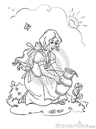 cinderella in the garden watering flowers Stock Photo