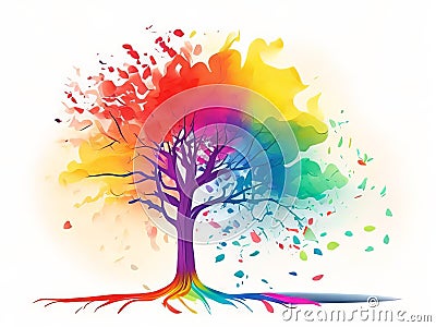 Isolated colourful tree on a white background. Stock Photo