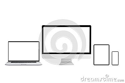 Isolated computer and mobile devices mockup for responsive web or app design promotion Stock Photo