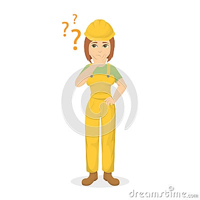 Isolated confused builder. Vector Illustration