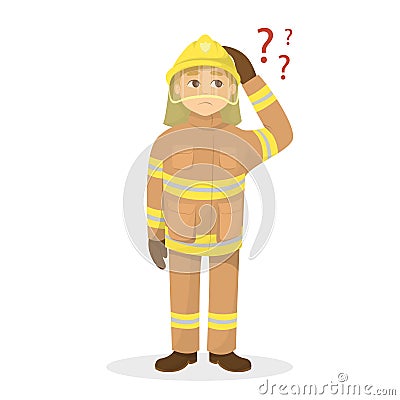 Isolated confused fireman. Vector Illustration