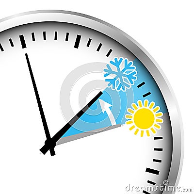 Cropped Silver Clock Winter Time Snowflake And Sun Vector Illustration