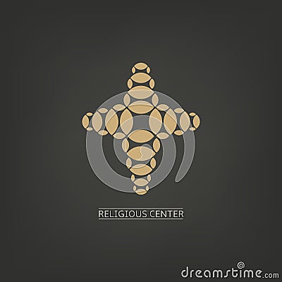 Isolated cross logo with golden elements. Religion or medicine concept logotype. Vector Illustration