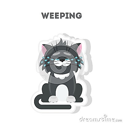 Isolated crying cat. Vector Illustration