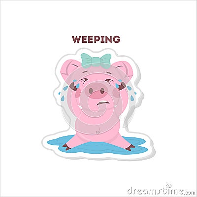 Isolated crying pig. Vector Illustration