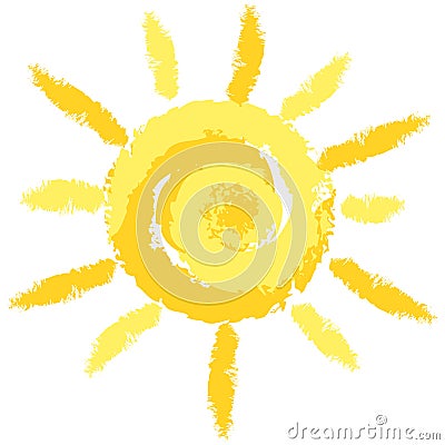 Isolated Cute Crayon Sun, Vector Image Vector Illustration