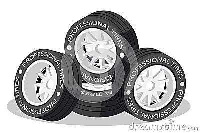 Isolated 3d isometric wheel tires for sport car. Cartoon Illustration