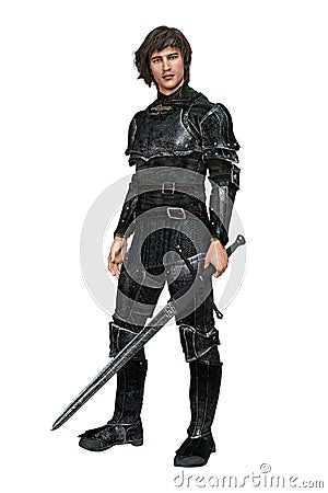 Isolated Render Handsome Medieval Knight in Black Armor Armour Stock Photo