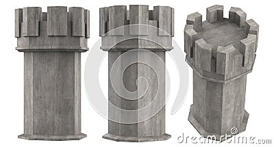 Isolated 3d render illustration of medieval castle tower Cartoon Illustration