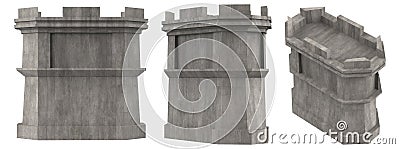 Isolated 3d render illustration of medieval castle wall tower Cartoon Illustration