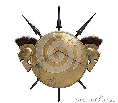 Isolated 3d render illustration of spartan shield, helmets and spears Cartoon Illustration