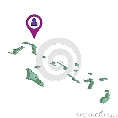 Isolated 3d render map of Bahamas with a map pin Vector Cartoon Illustration