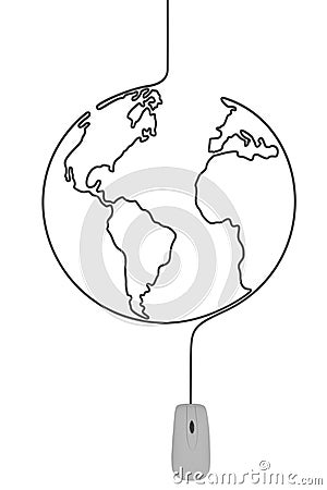 Isolated 3d rendering of a mouse with the cabled shaped as world map Stock Photo
