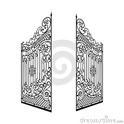 Isolated Decorated Steel Open Gates Illustration. Vector Illustration