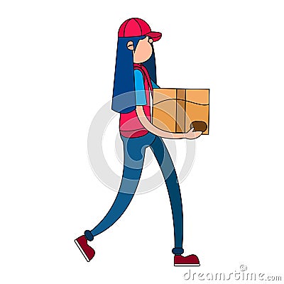 Isolated delivery girl with a package Vector Illustration
