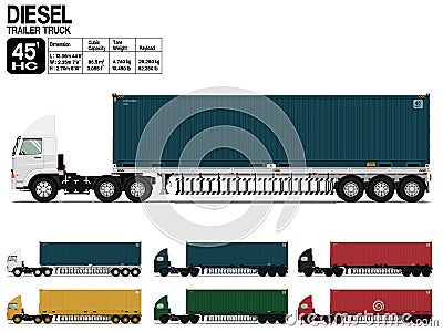 Isolated Diesel semi trailer truck 45 ft on transparent background Vector Illustration