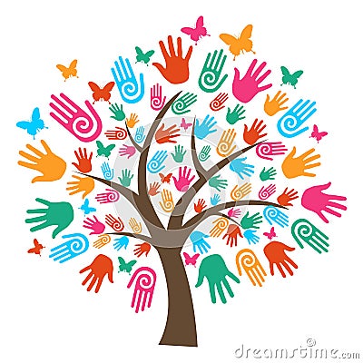 Isolated diversity tree hands Vector Illustration