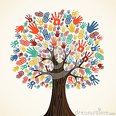 Isolated diversity tree hands Vector Illustration