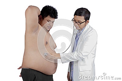 Isolated doctor examining overweight patient Stock Photo