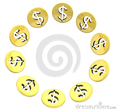 Isolated dollar golden coin symbol circle on white Cartoon Illustration