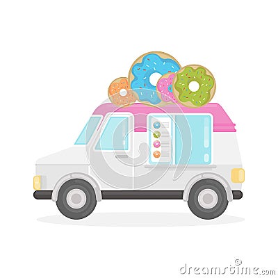 Isolated donut truck. Vector Illustration