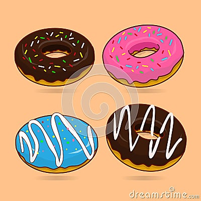 Set of donuts vector illustration, donut cartoon Vector Illustration