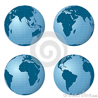 Isolated earth views pack with four positions vector Vector Illustration