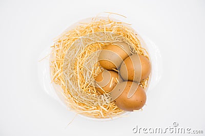  four eggs with nest Stock Photo