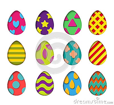 Isolated eggs vector set in paper cut style for banner, spring card or background design.Easter colorful design elements Vector Illustration