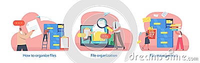 Isolated Elements with Character Manage and Organize Files. Efficient Organization Ensures Easy Access, Management Vector Illustration