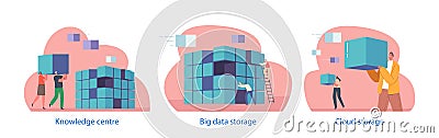 Isolated Elements with Characters and Big Data Storage Refers To Process Of Storing And Managing Large Volumes Of Data Vector Illustration