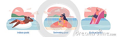 Isolated Elements with Characters Enjoy Swimming And Relaxing In Pool, Soaking Up The Sun, And Taking Refreshing Dips Vector Illustration