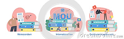 Isolated Elements with Characters Presenting Memorandum Of Understanding or MOU. Non-binding Agreement Vector Illustration