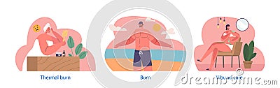 Isolated Elements With Characters With Sunburn Have Red, Painful Skin Due To Overexposure To The Suns Uv Rays Vector Illustration