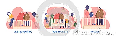 Isolated Elements With Happy Family Characters Gather At Home To Meet Arrival Of A Newborn, Vector Illustration Vector Illustration