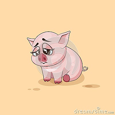 Isolated Emoji character cartoon Pig sad and frustrated sticker emoticon Vector Illustration